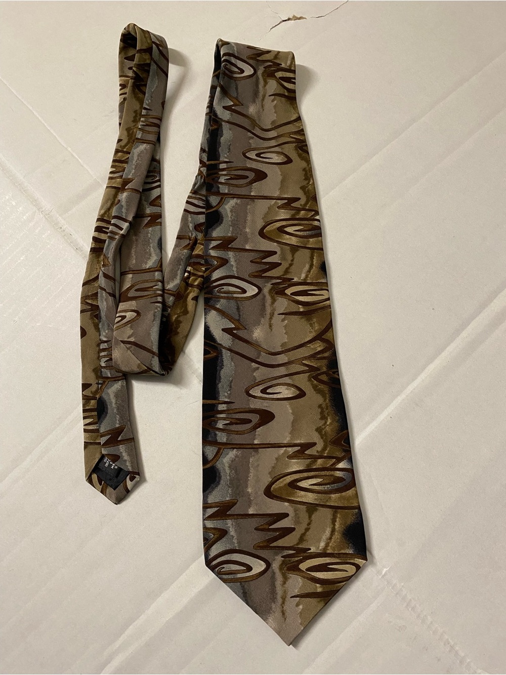 Abstract Swirl Pattern Men's Tie in Brown and Gray Grateful Dead 3-3/4